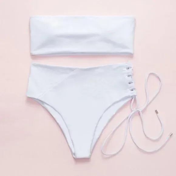 White on White High Waisted Bikini Bandeau… - Picture 6 of 6